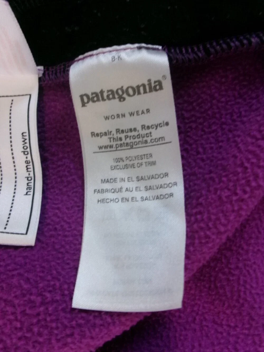 Patagonia Baby Girl 6 - 12 Months Hooded Fleece Jacket Purple w/ Blue Trim